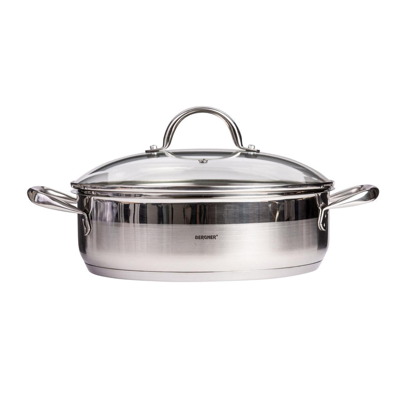 BERGNER GOURMET STAINLESS STEEL INDUCTION BOTTOM SHALLOW POT WITH LID 28 CM