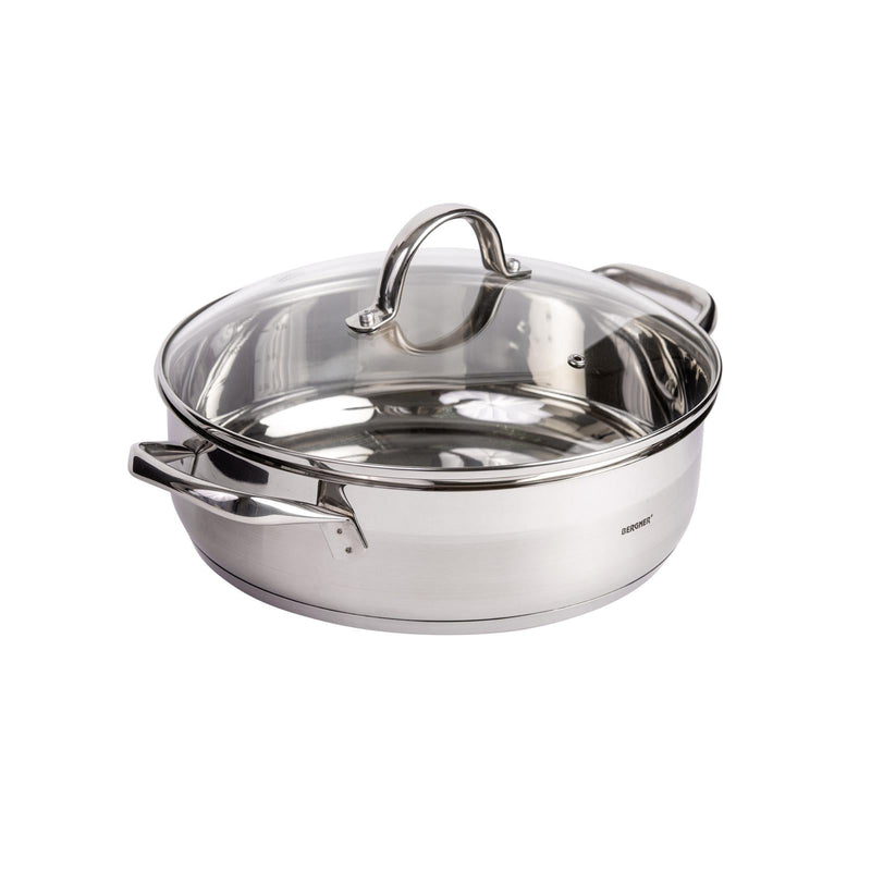 BERGNER GOURMET STAINLESS STEEL INDUCTION BOTTOM SHALLOW POT WITH LID 28 CM