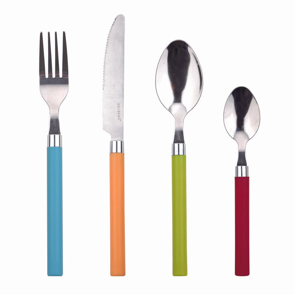 RENBERG HAPPIE COLORS 24 PIECE STAINLESS STEEL CUTLERY SET WITH PLASTIC HANDLE, MULTI COLOR