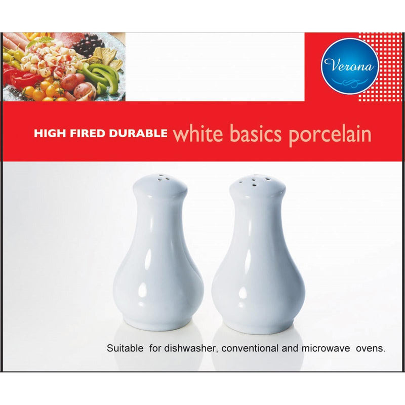 VERONA PORCELAIN SALT AND PEPPER SHAKER SET, WHITE COLOR