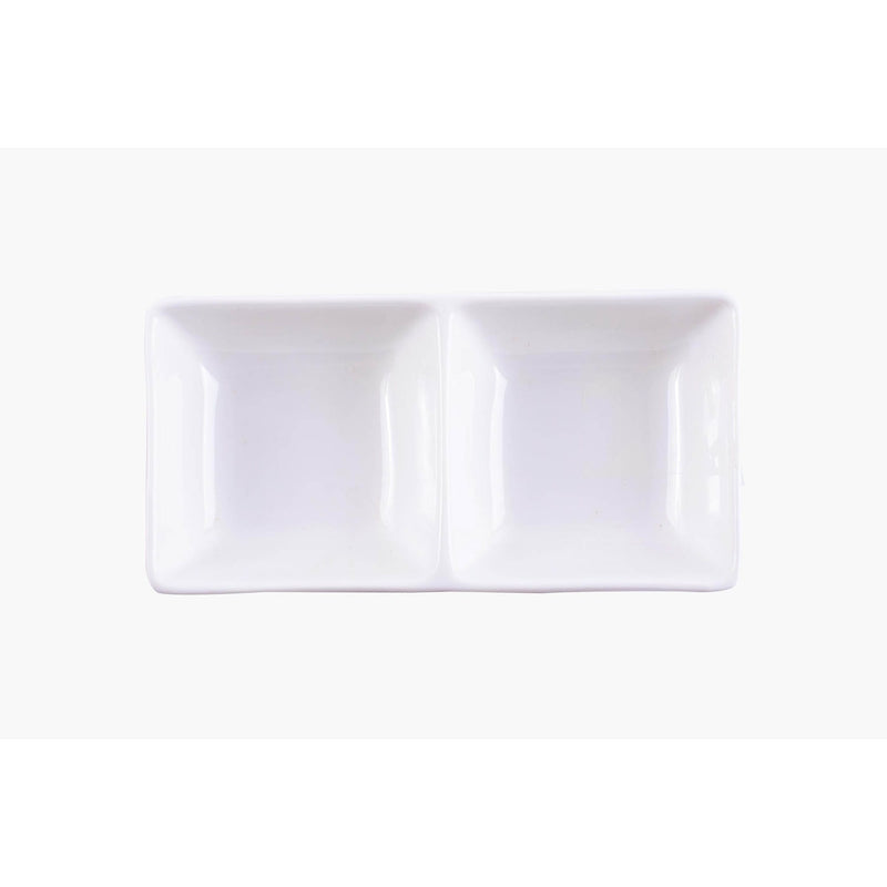 VERONA PORCELAIN 2 PIECE DIVIDED RECTANGLE DISH SET 14 CM, WHITE COLOR