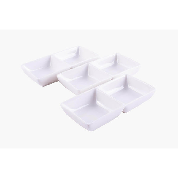 VERONA PORCELAIN 2 PIECE DIVIDED RECTANGLE DISH SET 14 CM, WHITE COLOR