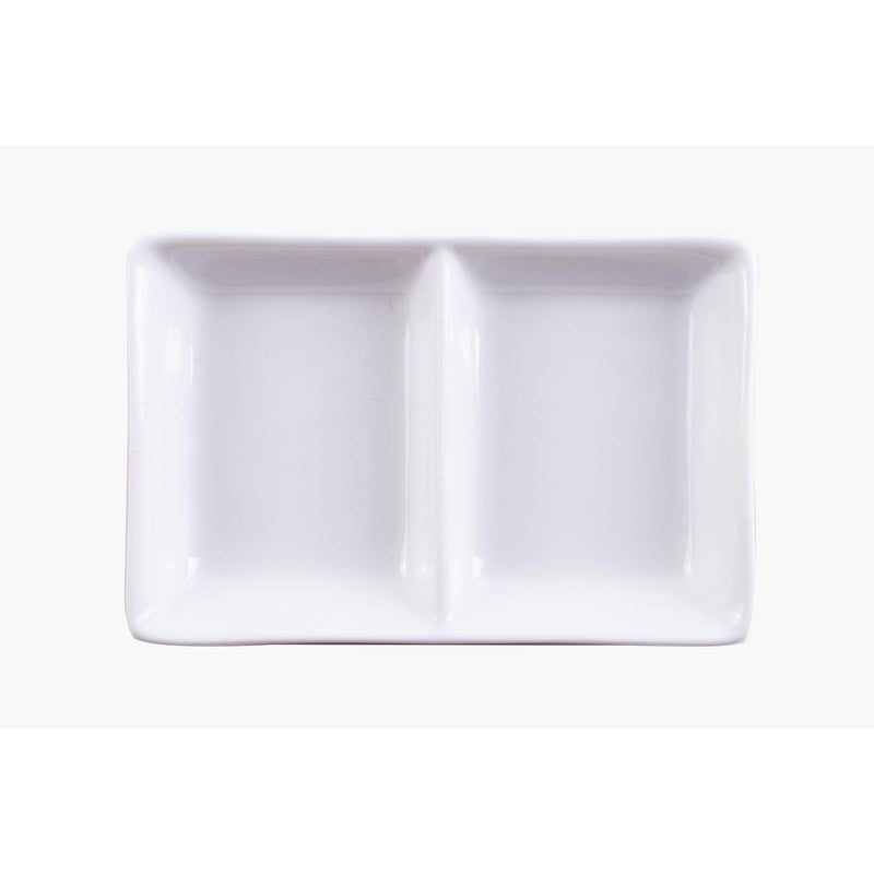 VERONA PORCELAIN 2 PIECE DIVIDED RECTANGLE DISH SET 10.5X7 CM, WHITE COLOR