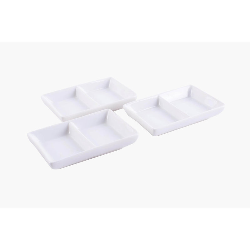 VERONA PORCELAIN 2 PIECE DIVIDED RECTANGLE DISH SET 10.5X7 CM, WHITE COLOR