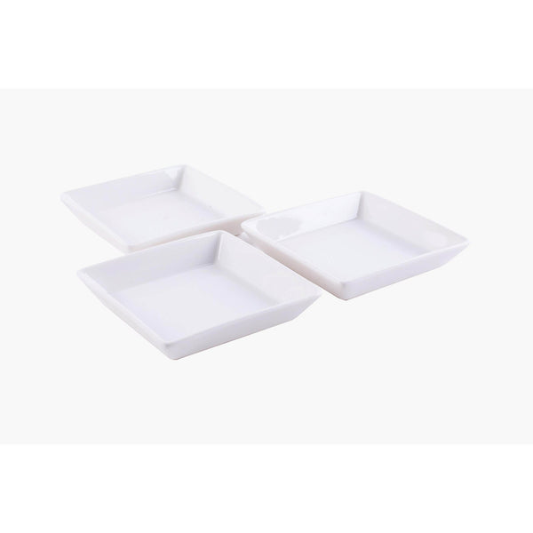 VERONA PORCELAIN 3 PIECE SQUARE DISH SET 4 INCH, WHITE COLOR