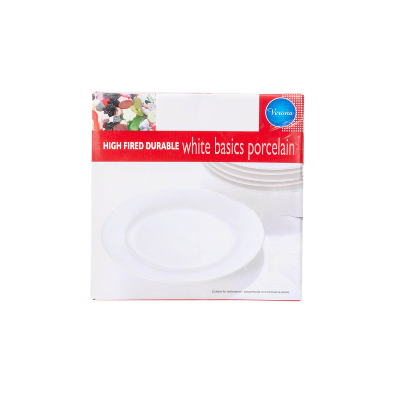 VERONA PORCELAIN 6 PIECE DINNER PLATE SET 10 INCH, WHITE COLOR