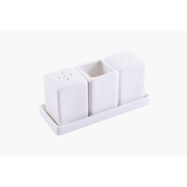 VERONA PORCELAIN SALT AND PEPPER & TOOTHPICK SET 13.4 CM, WHITE COLOR