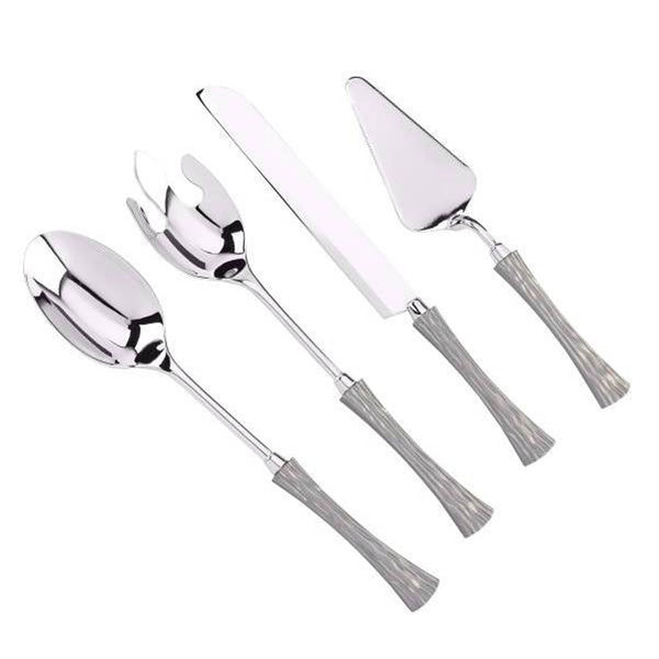 REGENT ONDA STAINLESS STEEL 4 PIECE CAKE & SALAD SERVER SET, SILVER COLOR