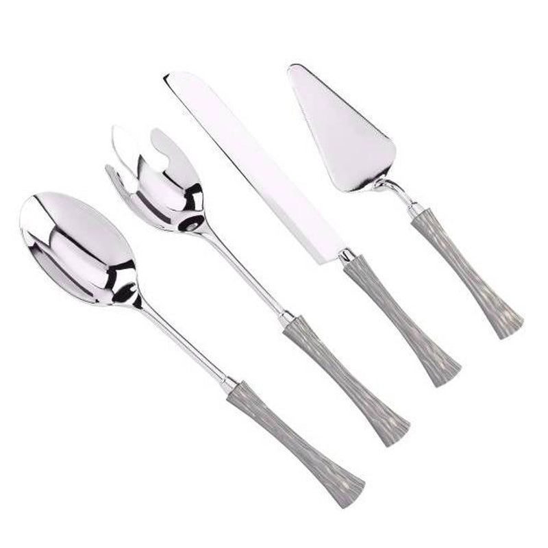 REGENT ONDA STAINLESS STEEL 4 PIECE CAKE & SALAD SERVER SET, SILVER COLOR