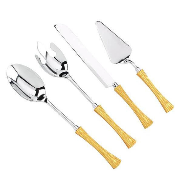 REGENT ONDA STAINLESS STEEL 4 PIECE CAKE & SALAD SERVER SET, GOLD COLOR