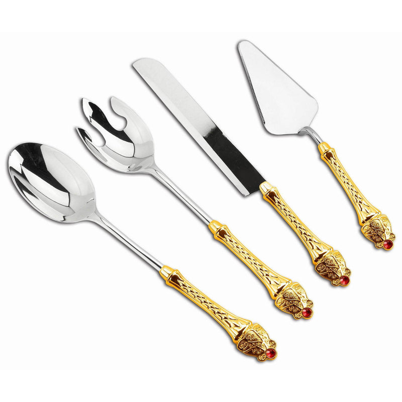 REGENT ROYAL STAINLESS STEEL GOLDPLATED 4 PIECE CAKE & SALAD SERVER SET, GOLD COLOR