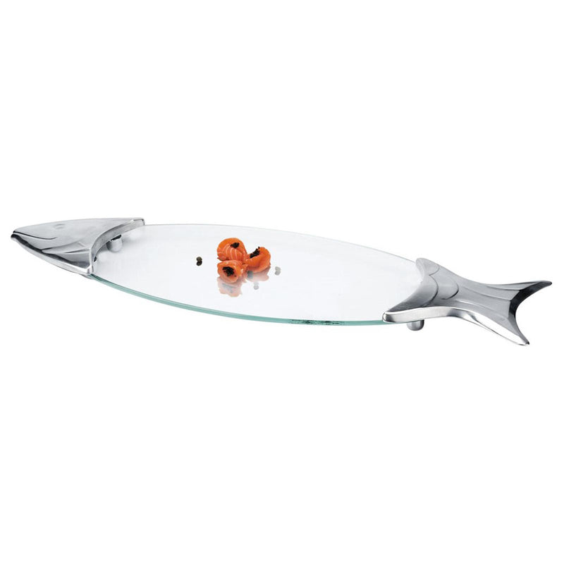 REGENT CHROMEPLATED STAINLESS STEEL SALMON GLASS TRAY 57X19X4 CM, SILVER COLOR