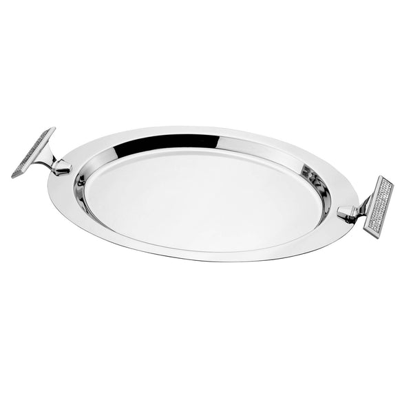 REGENT GLITTER STAINLESS STEEL OVAL TRAY 45X26 CM, SILVER COLOR