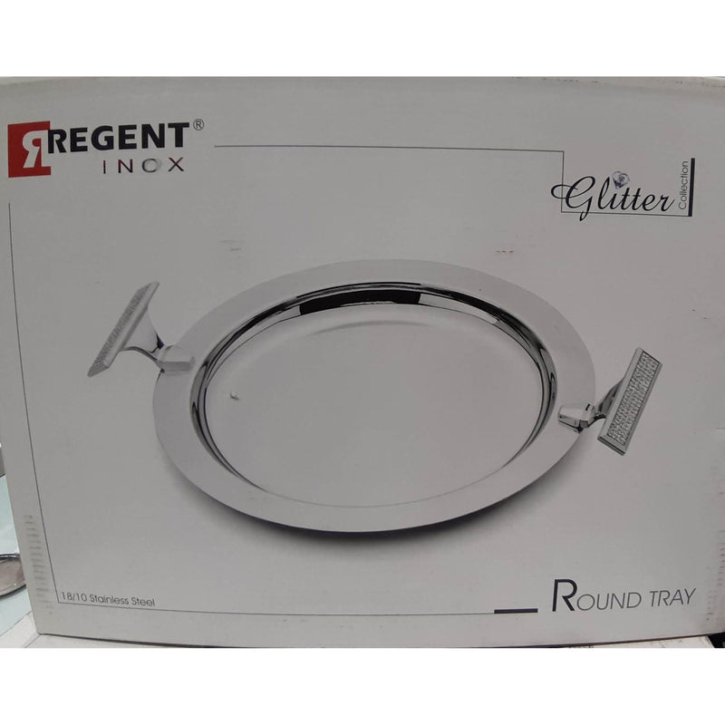 REGENT GLITTER STAINLESS STEEL ROUND TRAY 39X31 CM, SILVER COLOR