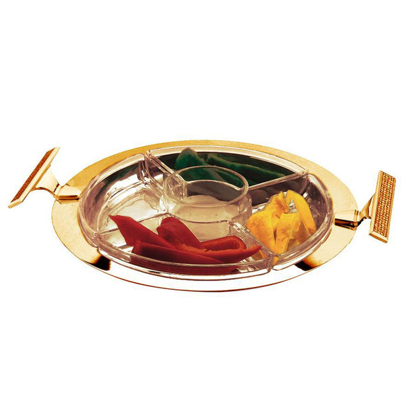 REGENT GLITTER STAINLESS STEEL 5 COMPRTMENT ROUND DISH, GOLD COLOR