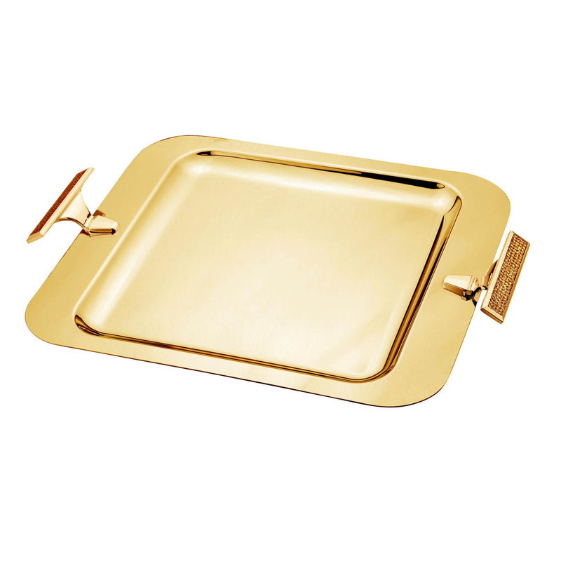 REGENT GLITTER STAINLESS STEEL SQUARE TRAY 46X34 CM , GOLD COLOR