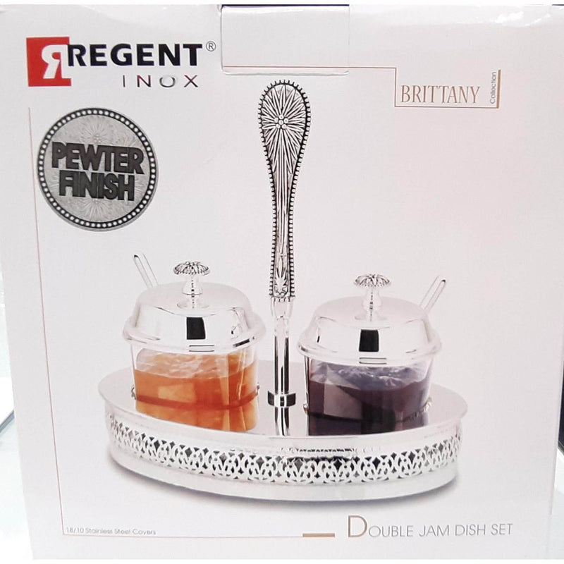 REGENT BRITTANY PTR STAINLESS STEEL DOUBLE JAM DISH, SILVER COLOR