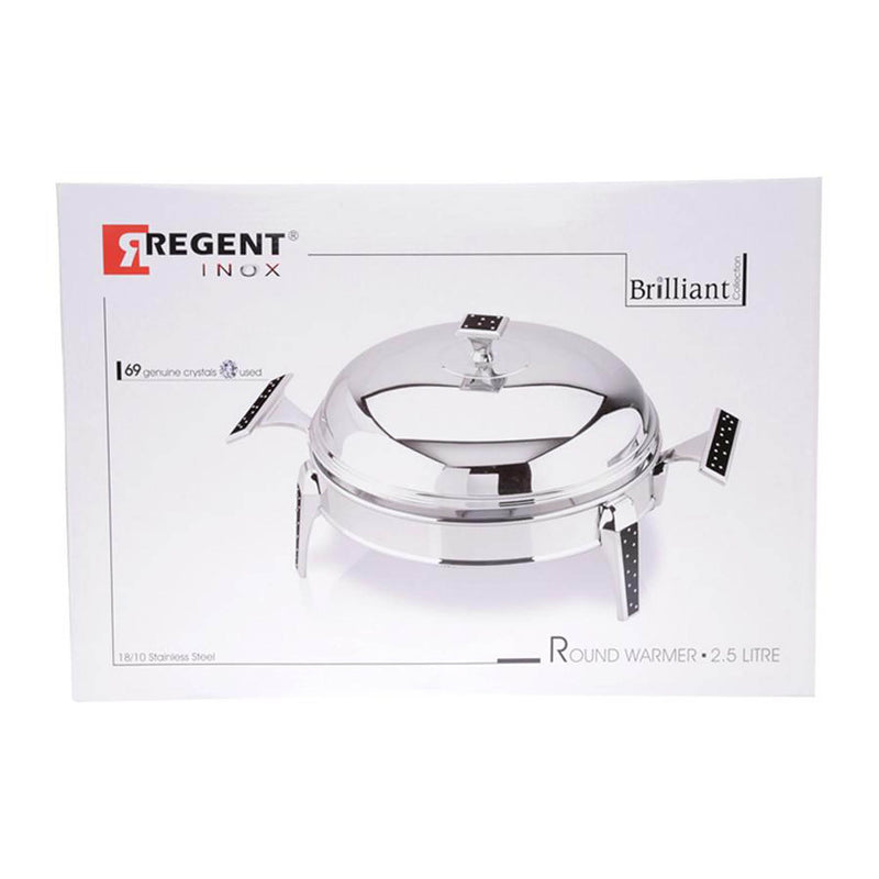 REGENT BRILLIANT STAINLESS STEEL ROUND FOOD WARMER 2.5 QTS, SILVER COLOR