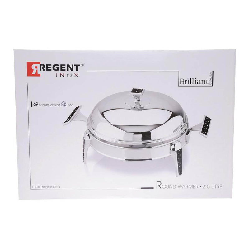 REGENT BRILLIANT STAINLESS STEEL ROUND FOOD WARMER 2.5 QTS, SILVER COLOR