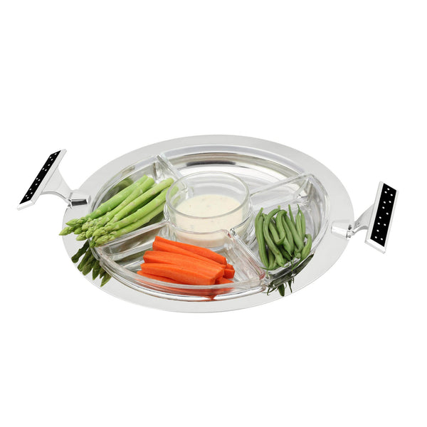 REGENT BRILLIANT STAINLESS STEEL 5 COMPARTMENT ROUND DISH, SILVER COLOR