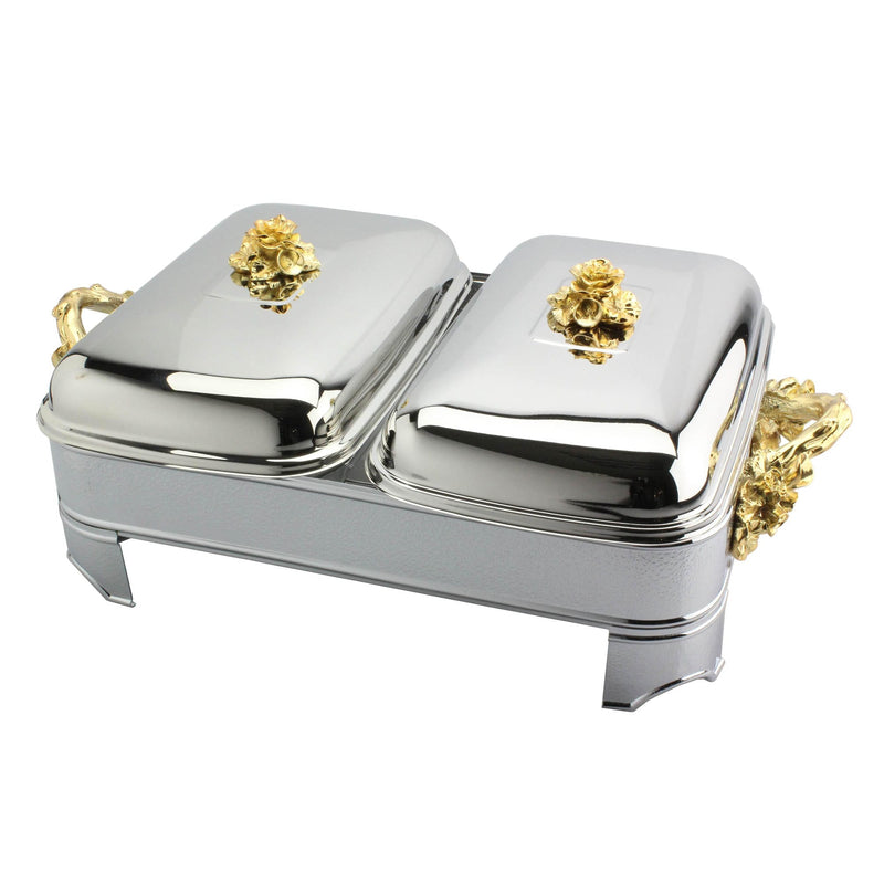 REGENT WILD BUSH STAINLESS STEEL OBLONG FOOD WARMER 2X1.5 QTS, GOLD COLOR