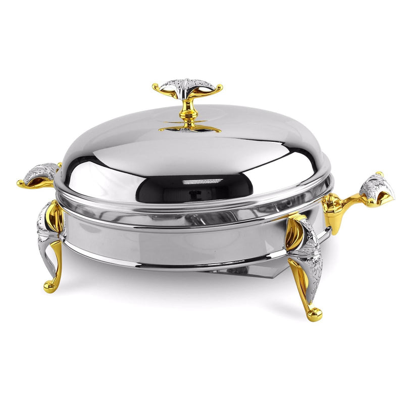 REGENT MALIAKA STAINLESS STEEL ROUND FOOD WARMER 2.5 QTS, GOLD COLOR