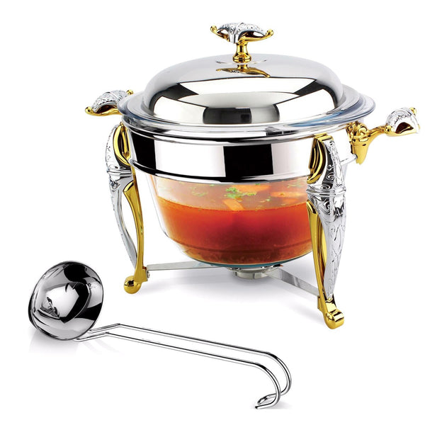 REGENT MALIAKA STAINLESS STEEL ROUND SOUP WARMER WITH LADLE 4 QTS, GOLD COLOR