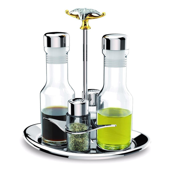 REGENT MALIAKA STAINLESS STEEL SALT AND PEPPER & OIL AND VINEGER SET, GOLD COLOR