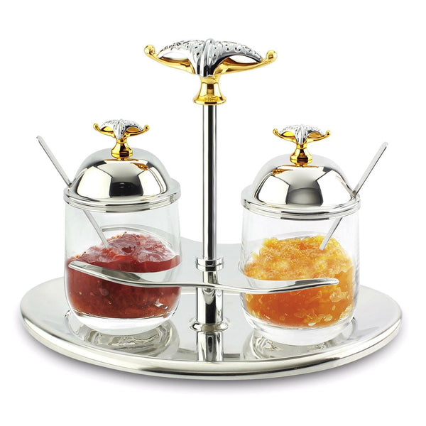 REGENT MALIAKA STAINLESS STEEL DOUBLE JAM DISH, GOLD COLOR