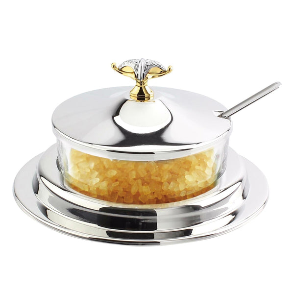 REGENT MALIAKA STAINLESS STEEL SUGAR BOWL WITH SPOON, GOLD COLOR