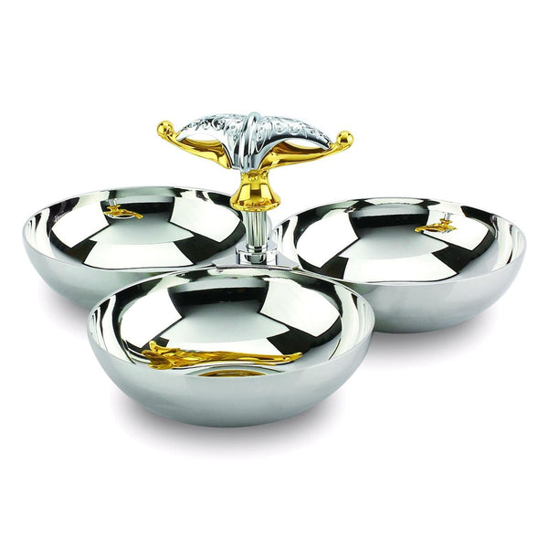 REGENT MALIAKA STAINLESS STEEL 3 COMPRTMENT SNACK BOWL, GOLD COLOR