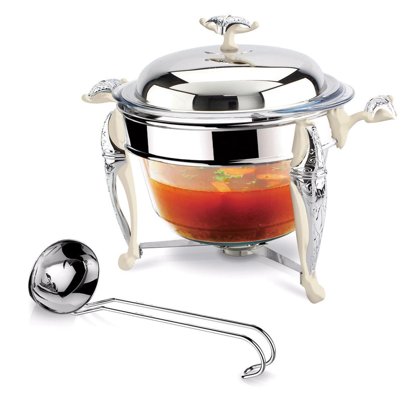 REGENT MALIAKA STAINLESS STEEL ROUND SOUP WARMER WITH LADLE 4 QTS, SILVER COLOR