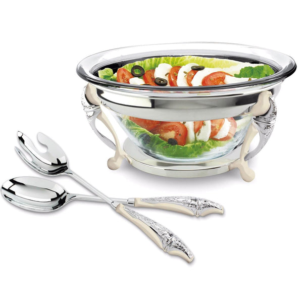 REGENT MALIAKA STAINLESS STEEL SALAD BOWL WITH SERVERS 30 CM, SIVLER COLOR