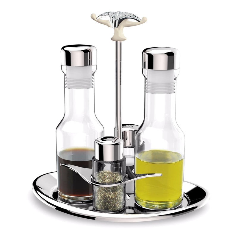 REGENT MALIAKA STAINLESS STEEL SALT AND PEPPER & OIL AND VINEGER SET, SILVER COLOR