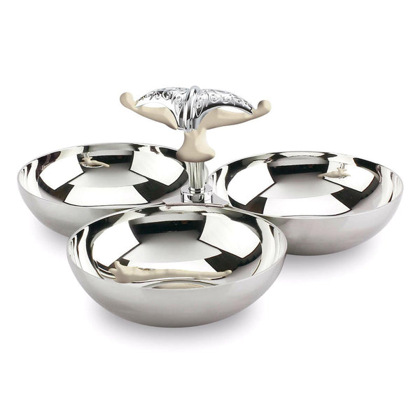 REGENT MALIAKA STAINLESS STEEL 3 COMPRTMENT SNACK BOWL, SILVER COLOR