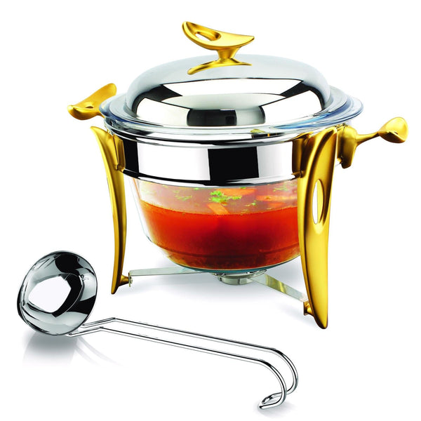 REGENT O2 STAINLESS STEEL ROUND SOUP WARMER WITH LADLE 4 QTS, GOLD COLOR