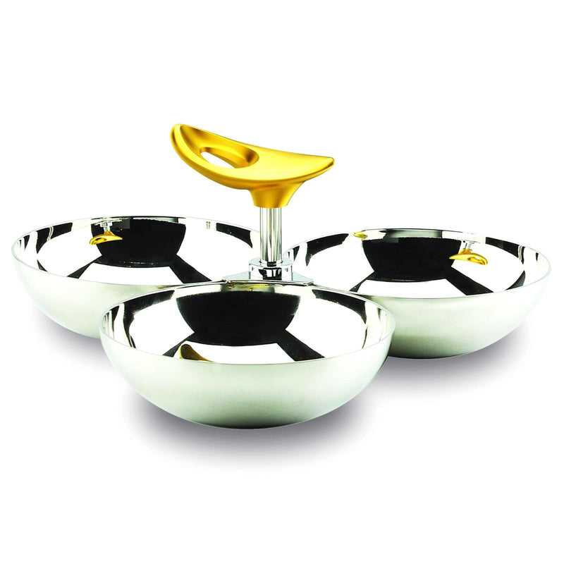 REGENT O2 STAINLESS STEEL 3 COMPARTMENT SNACK BOWL, GOLD COLOR