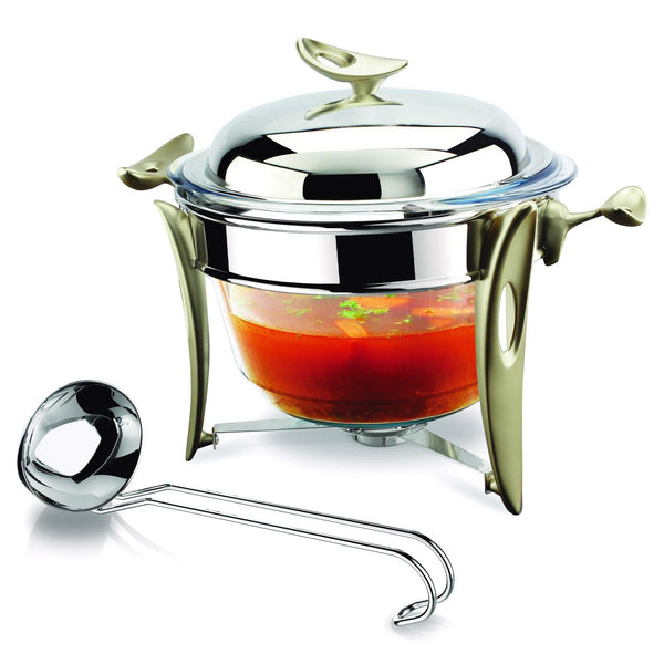 REGENT O2 STAINLESS STEEL ROUND SOUP WARMER WITH LADLE 4 QTS, SILVER COLOR