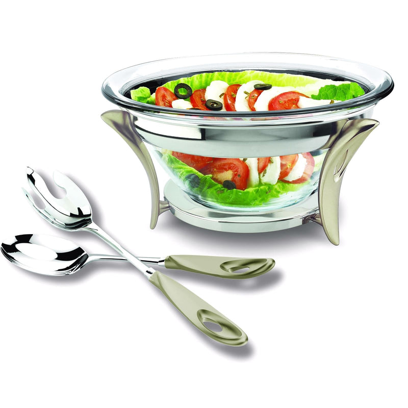 REGENT O2 STAINLESS STEEL SALAD BOWL WITH SERVERS 30 CM, SILVER COLOR