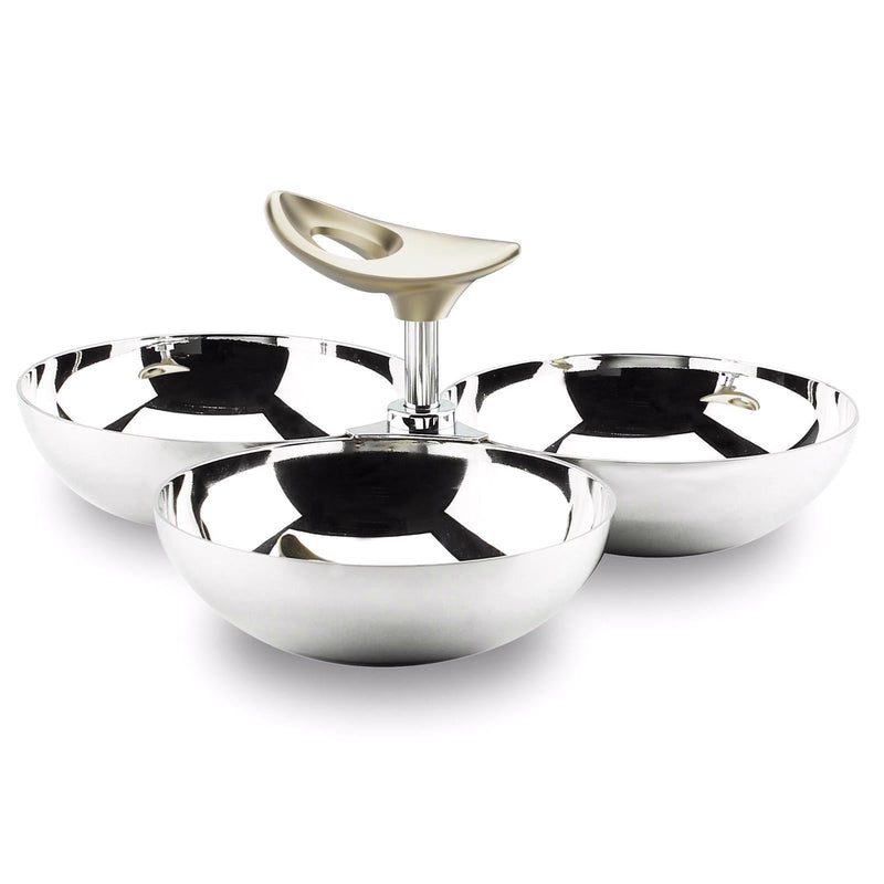 REGENT O2 STAINLESS STEEL 3 COMPARTMENT SNACK BOWL, SILVER COLOR