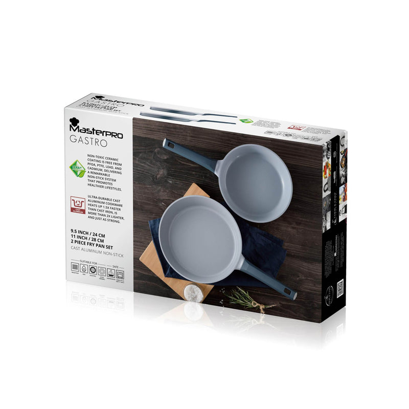 MASTERPRO GASTRO 2 PIECE CAST ALUMINUM NON-STICK FRYPAN SET 24 CM + 28 CM WITH INDUCTION BOTTOM, GREY COLOR