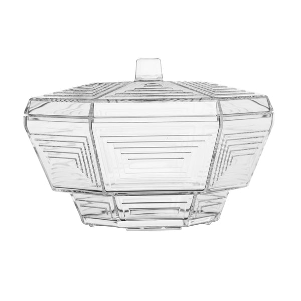 AZAD HEXAGONAL ACRYLIC LARGE CANDY BOWL WITH LID, CLEAR