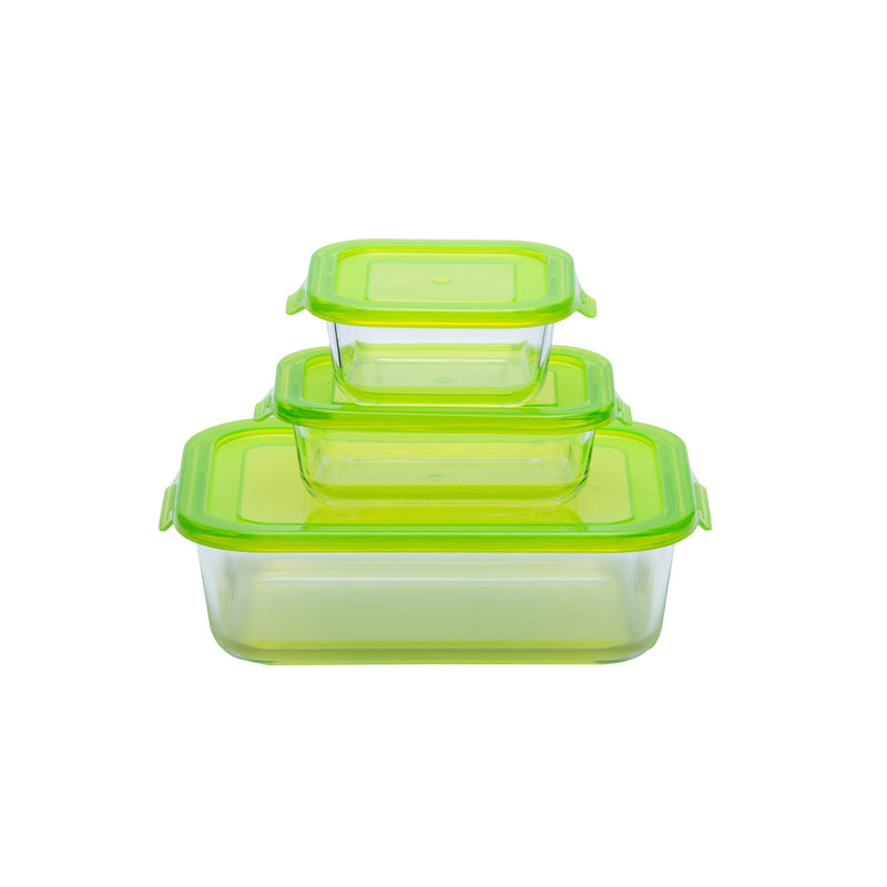 TALIONA BORO 3 PIECE RECTANGLE STORAGE BOX SET, GREEN/CLEAR COLOR