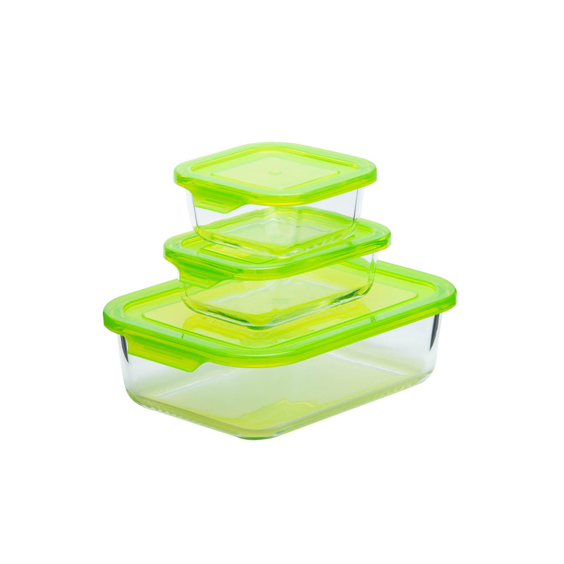 TALIONA BORO 3 PIECE RECTANGLE STORAGE BOX SET, GREEN/CLEAR COLOR