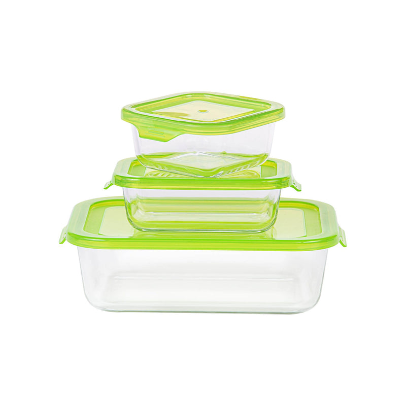 TALIONA BORO 3 PIECE RECTANGLE STORAGE BOX SET, GREEN/CLEAR COLOR