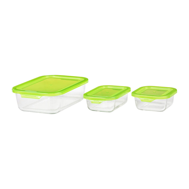 TALIONA BORO 3 PIECE RECTANGLE STORAGE BOX SET, GREEN/CLEAR COLOR