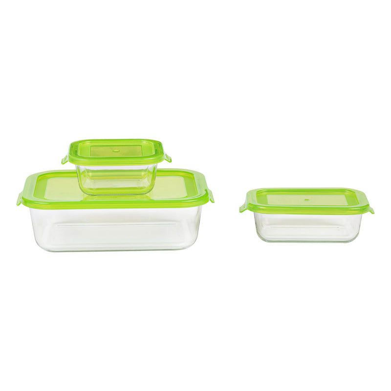 TALIONA BORO 3 PIECE RECTANGLE STORAGE BOX SET, GREEN/CLEAR COLOR