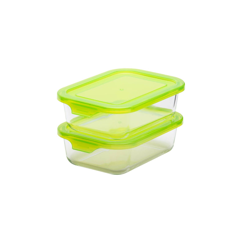 TALIONA BORO 2 PIECE RECTANGLE STORAGE BOX SET 64 CL, GREEN/CLEAR COLOR