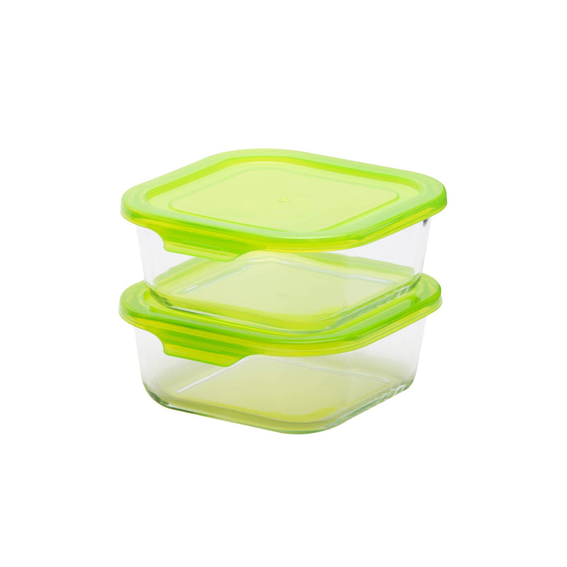 TALIONA BORO 2 PIECE SQUARE STORAGE BOX SET 80 CL, GREEN/CLEAR COLOR