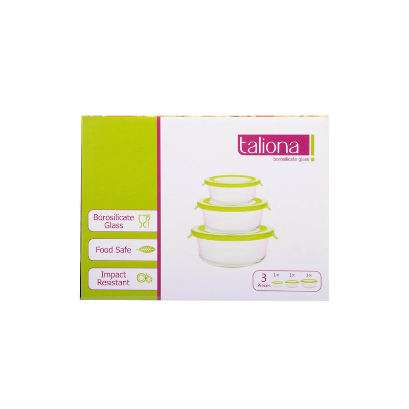 TALIONA BORO 3 PIECE ROUND STORAGE BOX SET, GREEN/CLEAR COLOR